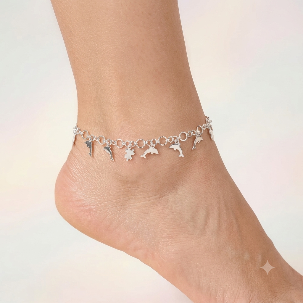 Ocean Charm Silver Anklet