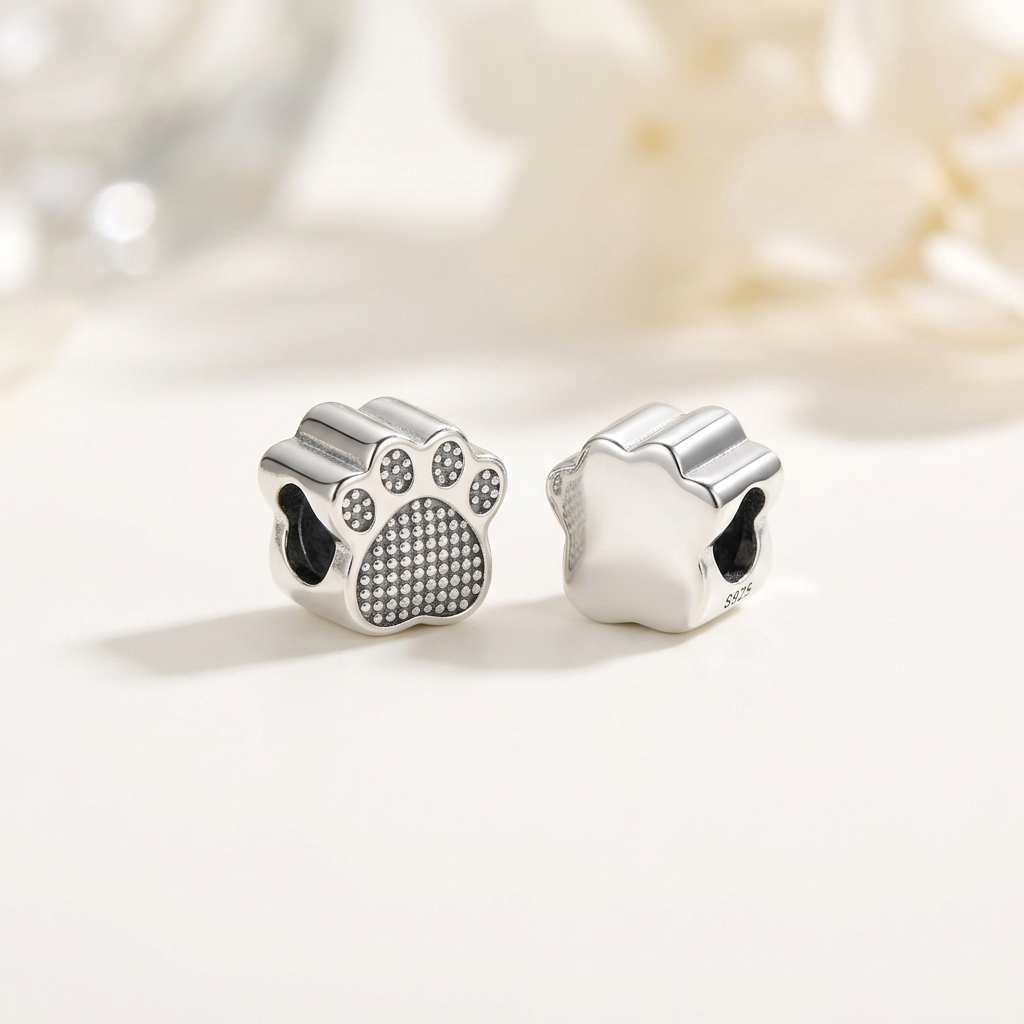 Sterling Silver Paw Print Bead