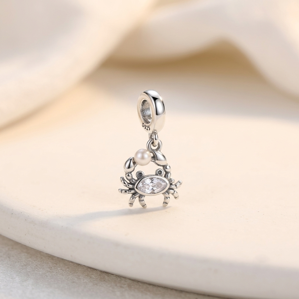Crab Pearl 925 Silver Charm