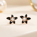 Black Flower Pearl Stud Earrings