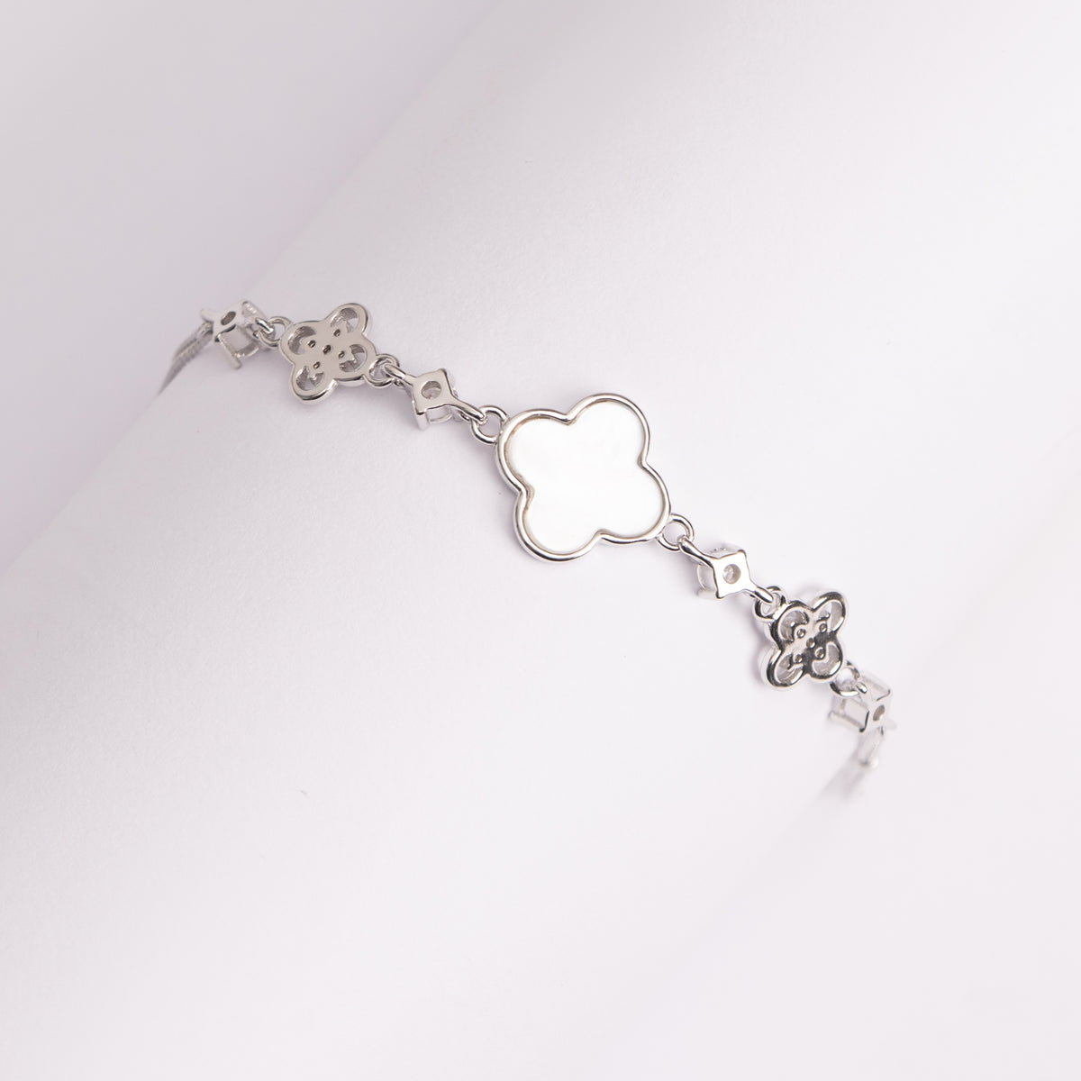 Silver Three Clover Charm Bracelet