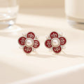 Red Floral Pearl Earrings