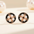 Elegant Pearl & Black Stone Earrings