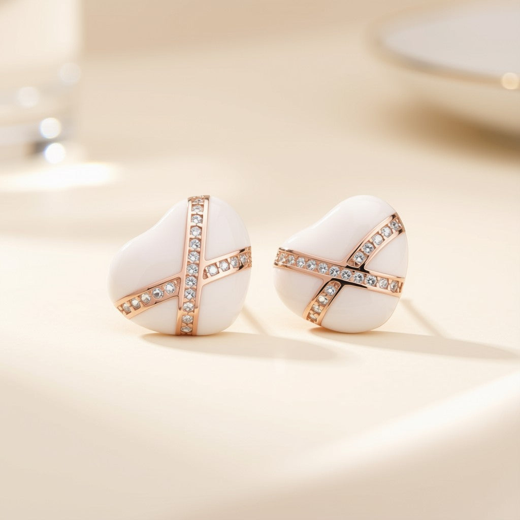 White Heart Stud Earrings