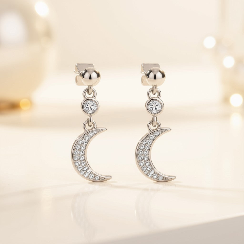 Crystal Crescent Moon Earrings