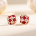 Red & Gold Mosaic Stud Earrings
