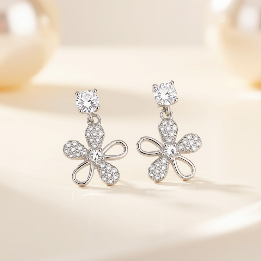 Zirconia Flower Drop Earrings