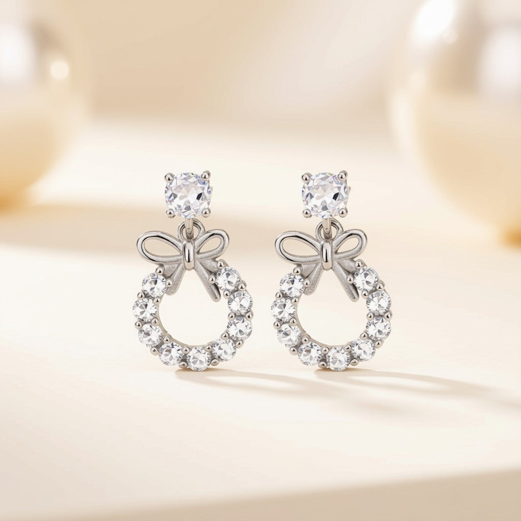 Cz Bow Circle Earrings