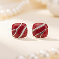Red Enamel Square Earrings