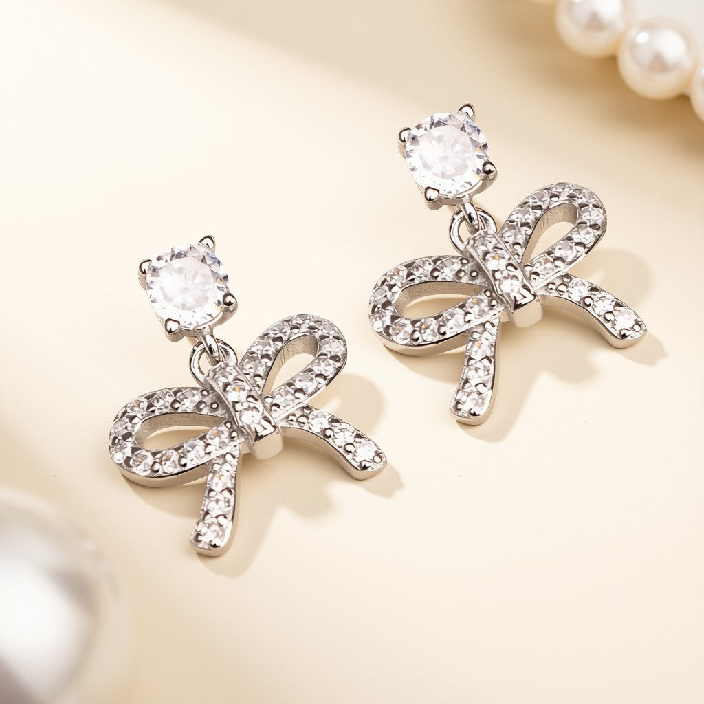 CZ Bow Stud Earrings