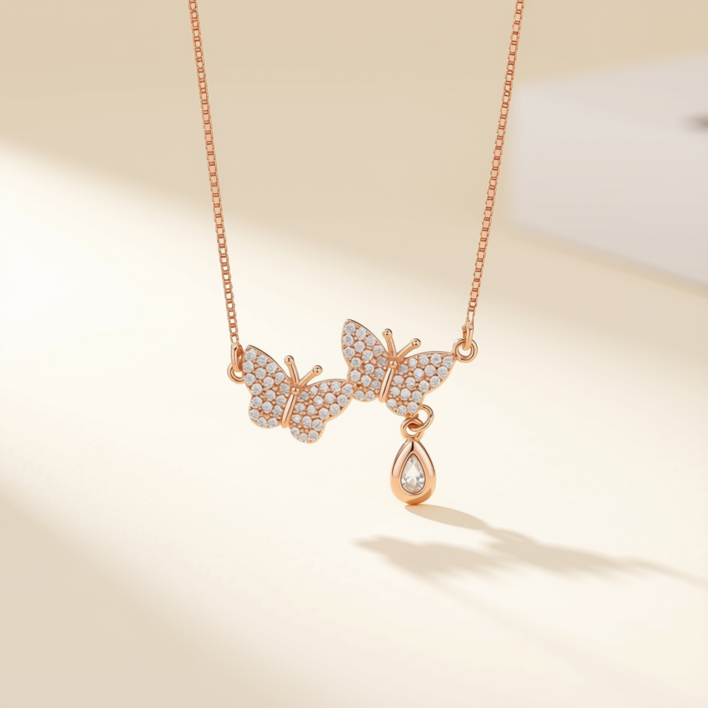 Golden Butterflies Pendant Necklace