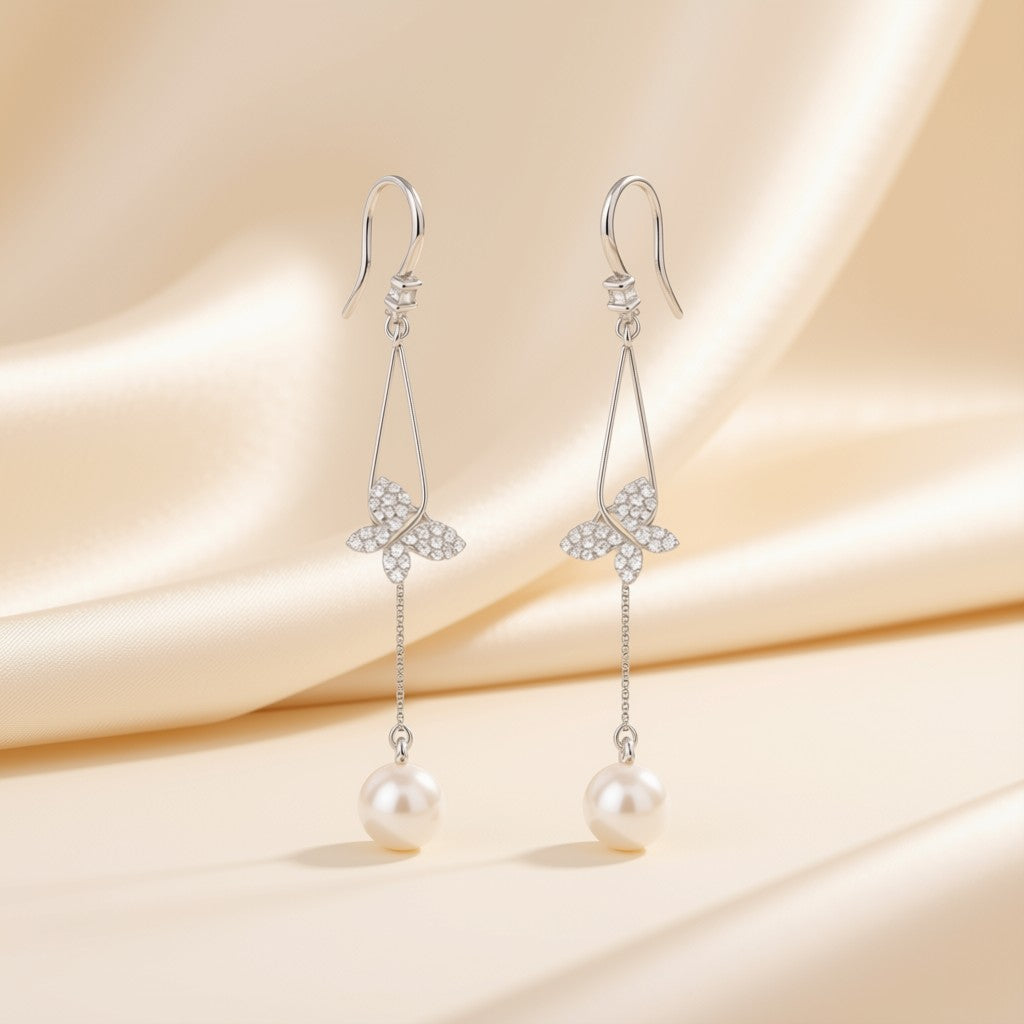 Butterfly Pearl Drop Earrings